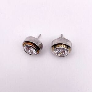 Vintage Sterling Silver Chunky Studs Big CZ Stone